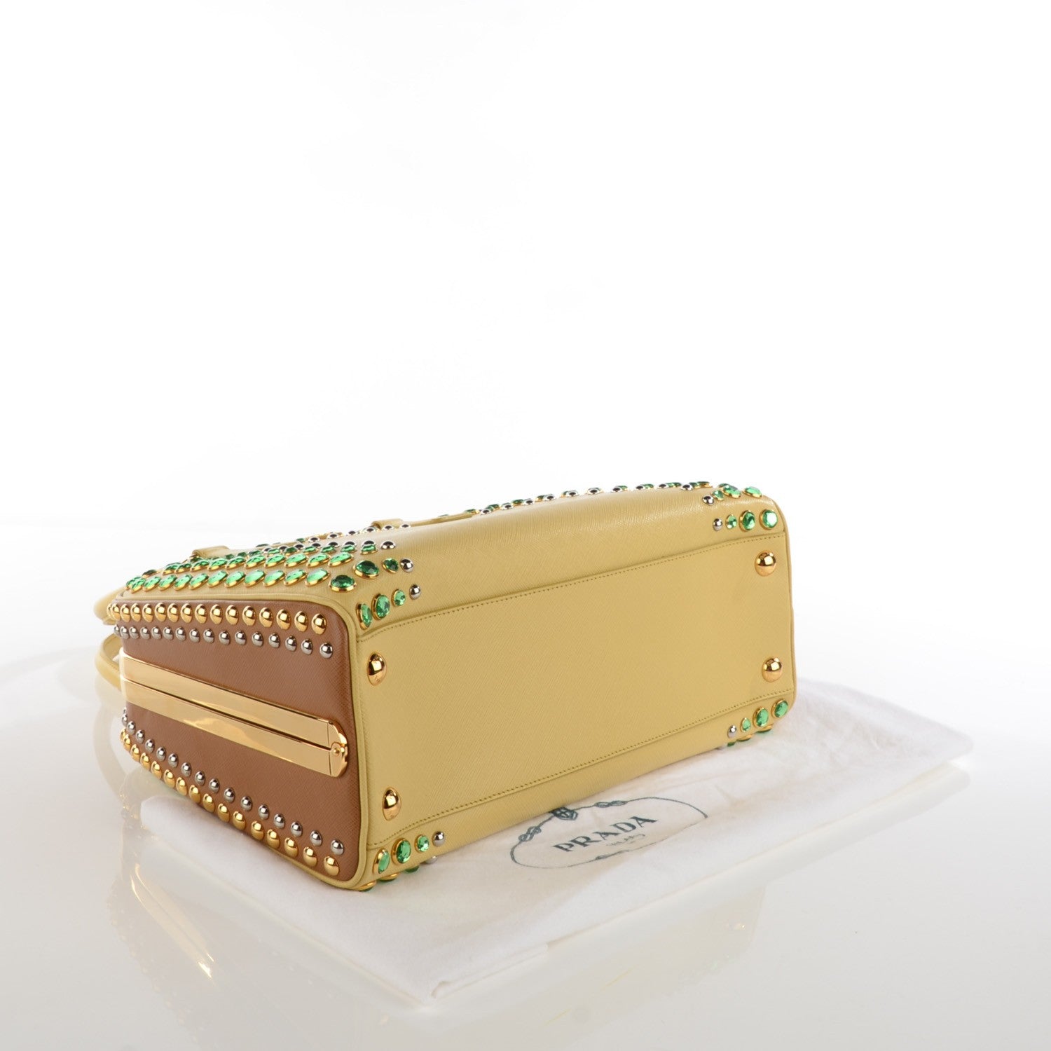 Prada Saffiano Lux Crystal Pyramid Bag Ananas Caramel 4 of 8