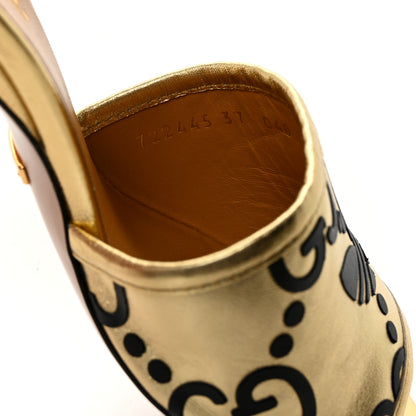 Gucci X ADIDAS Nappa Silk Charlotte Monogram Jumbo GG Trefoil 75mm Slide Sandals 37 King Gold Black 9 of 10