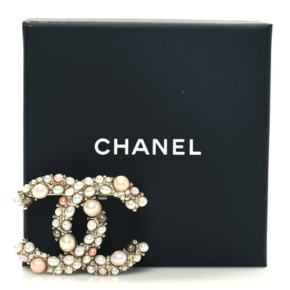 Chanel Pearl Crystal Mini CC Charms Brooch Light Gold Pink 4 of 4