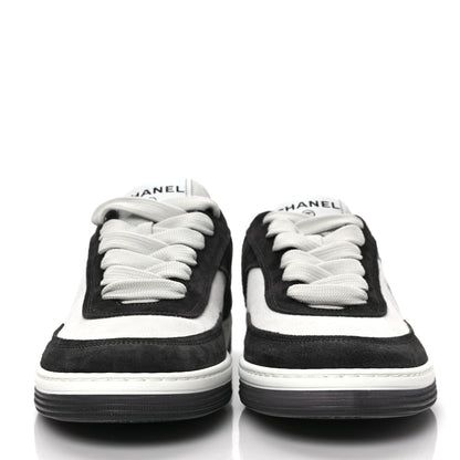 Chanel Suede Kidskin Womens CC Sneakers 38.5 Black White 2 of 8