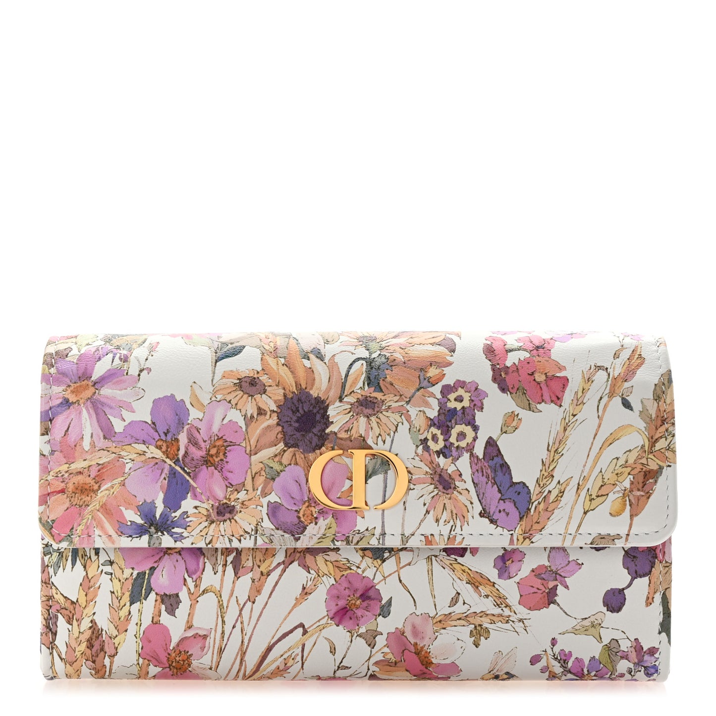 Calfskin Caro Freesia Long Wallet White Multicolor