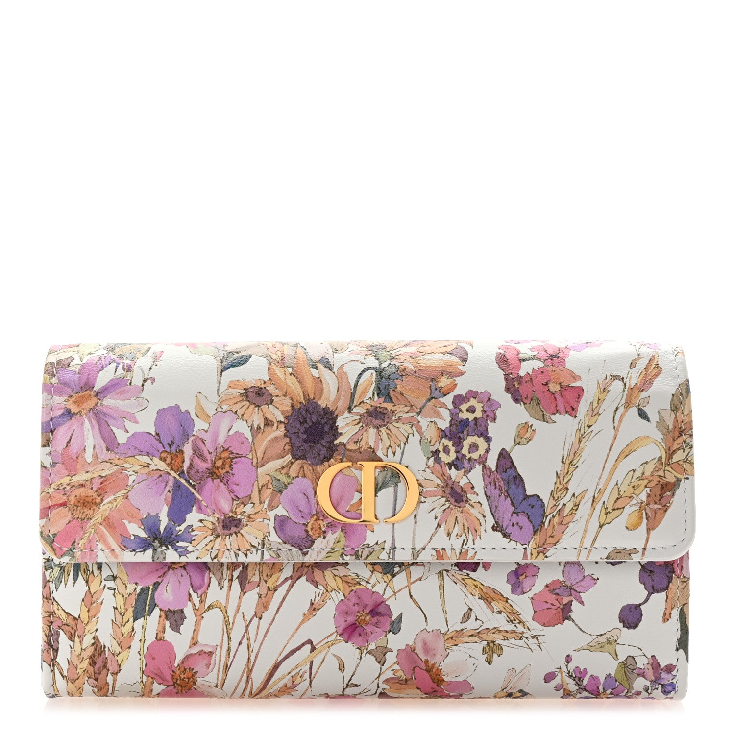 Christian Dior Calfskin Caro Freesia Long Wallet White Multicolor 1 of 8