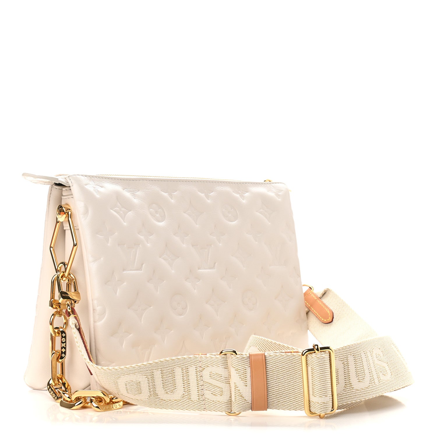 Louis Vuitton Lambskin Embossed Monogram Coussin PM Beige Cream 2 of 9
