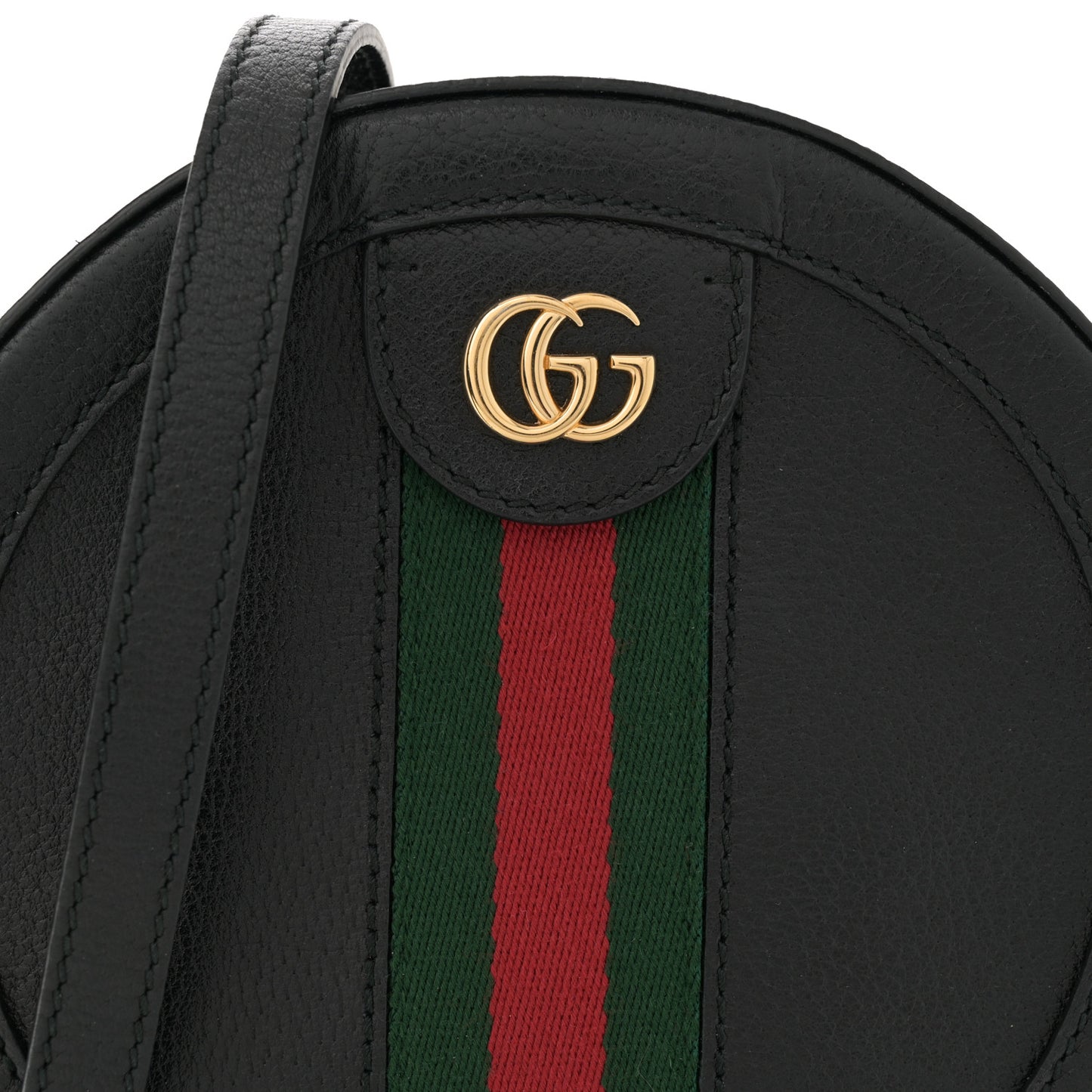 Grained Calfskin Web Mini Ophidia Round Shoulder Bag Black