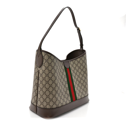Gucci GG Supreme Monogram Textured Dollar Calfskin Web Large Ophidia Bucket Shoulder Bag Beige Ebony New Acero 4 of 23