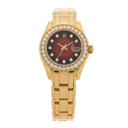 Rolex 18K Yellow Gold Diamond 29mm Pearlmaster Datejust Watch Red Gradient 69298 1 of 5