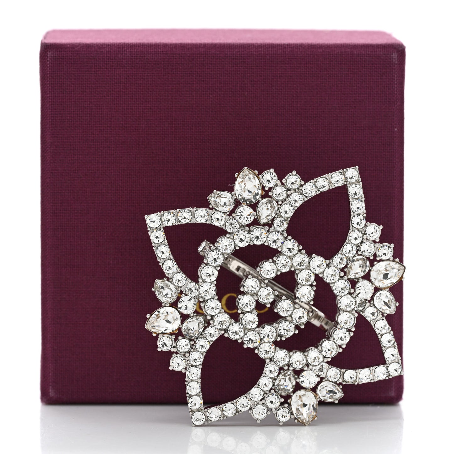 Metal Crystal Interlocking G Flower Ring M Silver