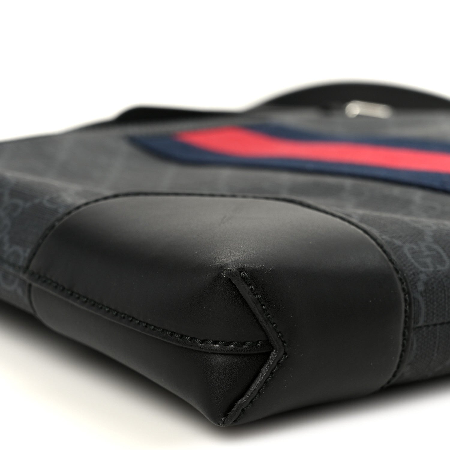 Gucci Soft GG Supreme Monogram Appia Calfskin Web East West Messenger Bag Black Grey 10 of 11