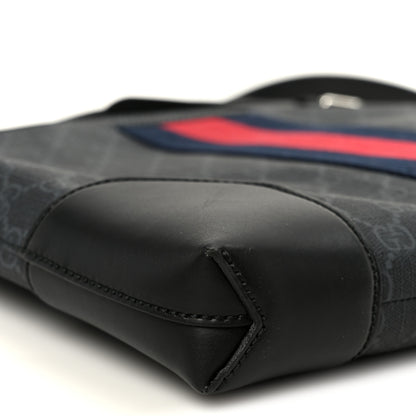 Gucci Soft GG Supreme Monogram Appia Calfskin Web East West Messenger Bag Black Grey 10 of 11