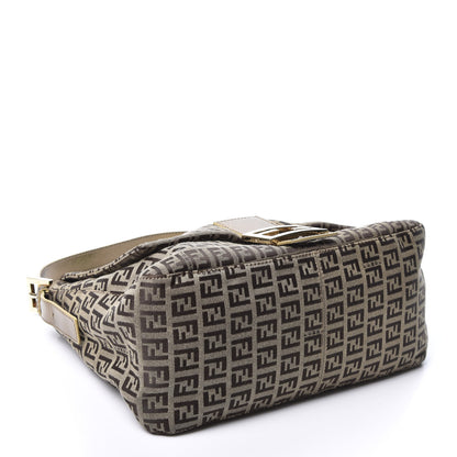 Fendi Metallic Canvas Patent Zucchino Mama Baguette Dark Brown Gold 3 of 9