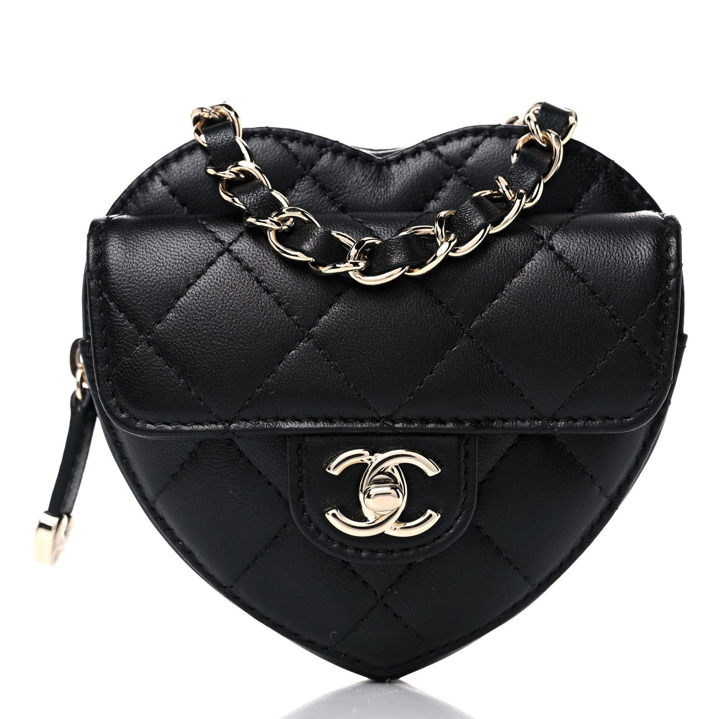 Lambskin Quilted CC In Love Heart Waist Belt Bag With Chain Black