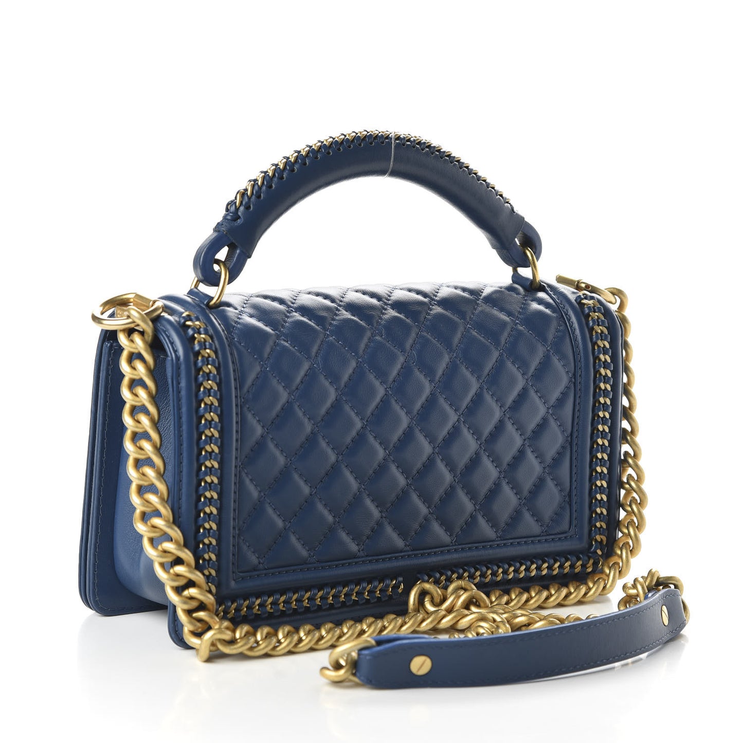 Calfskin Quilted Medium Top Handle Boy Flap Blue