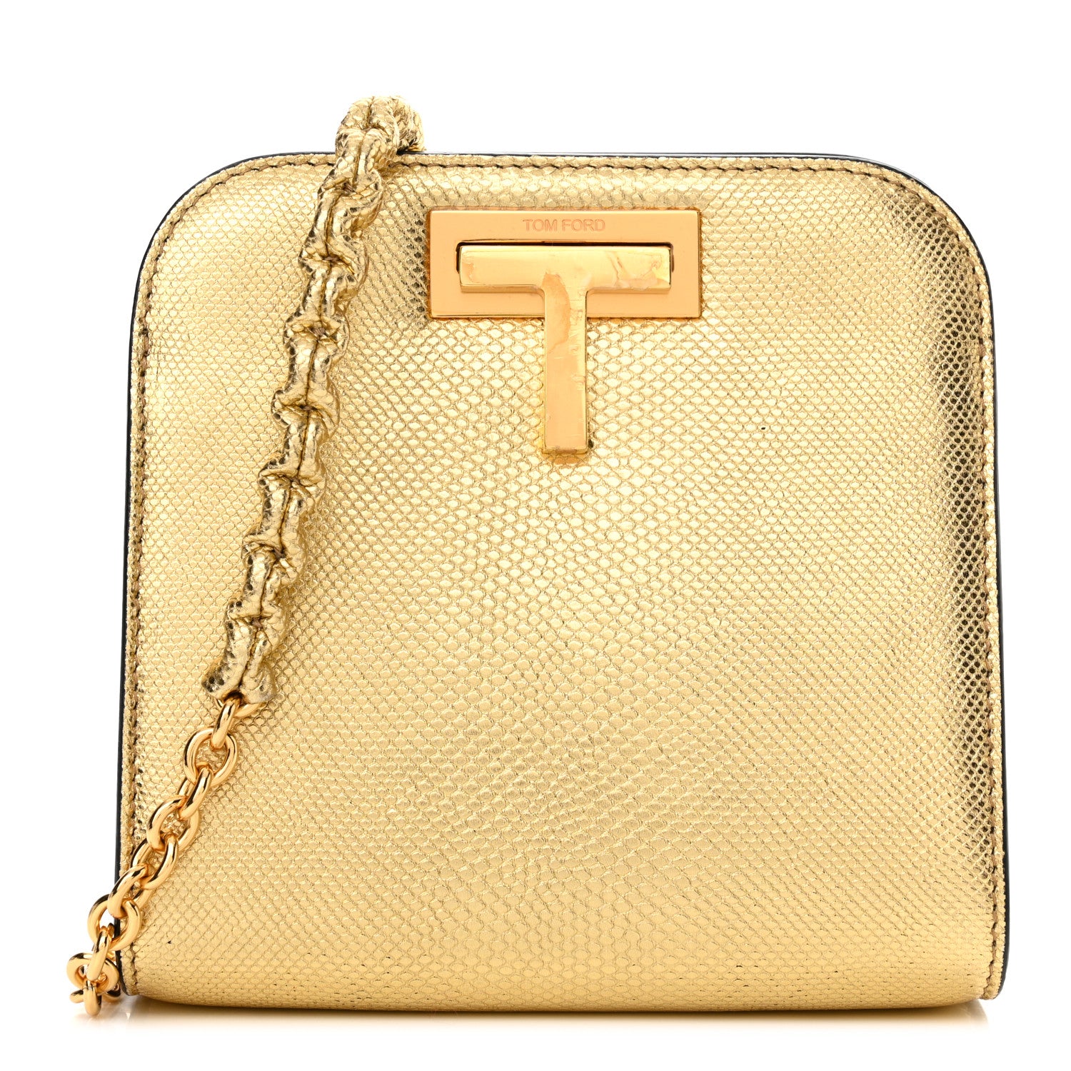Tom Ford Snakeskin Small Cosmo T Lock Shoulder Bag Gold 1 of 13
