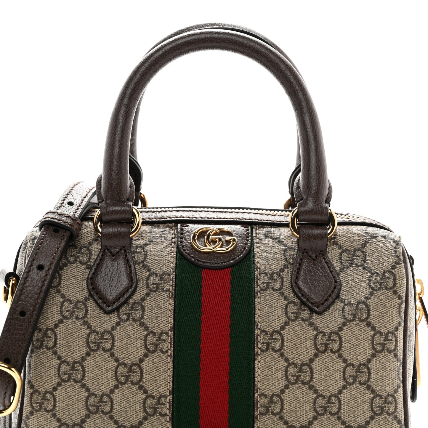 GG Supreme Monogram Textured Dollar Calfskin Web Mini Ophidia Top Handle Bowler Bag Beige Ebony New Acero