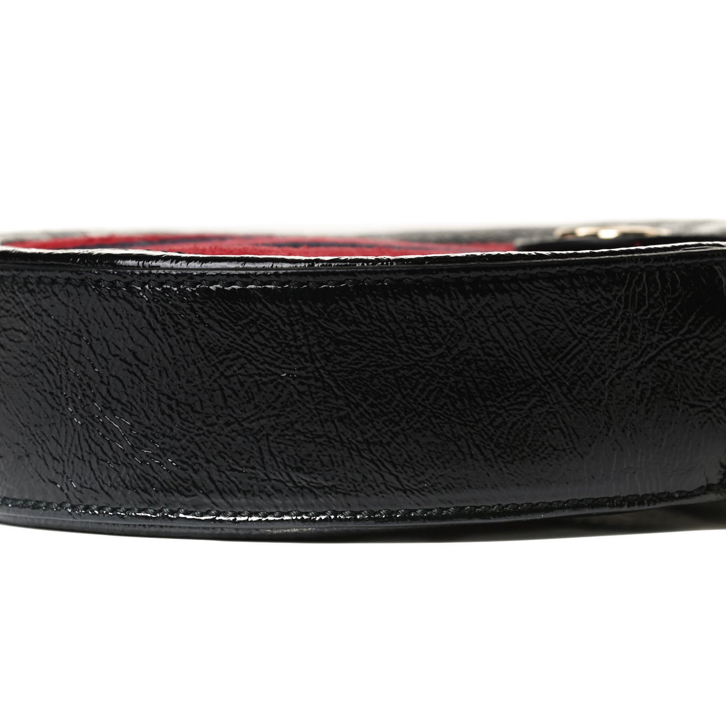 Suede Patent Web Mini Ophidia Round Shoulder Bag Hibiscus Red Black