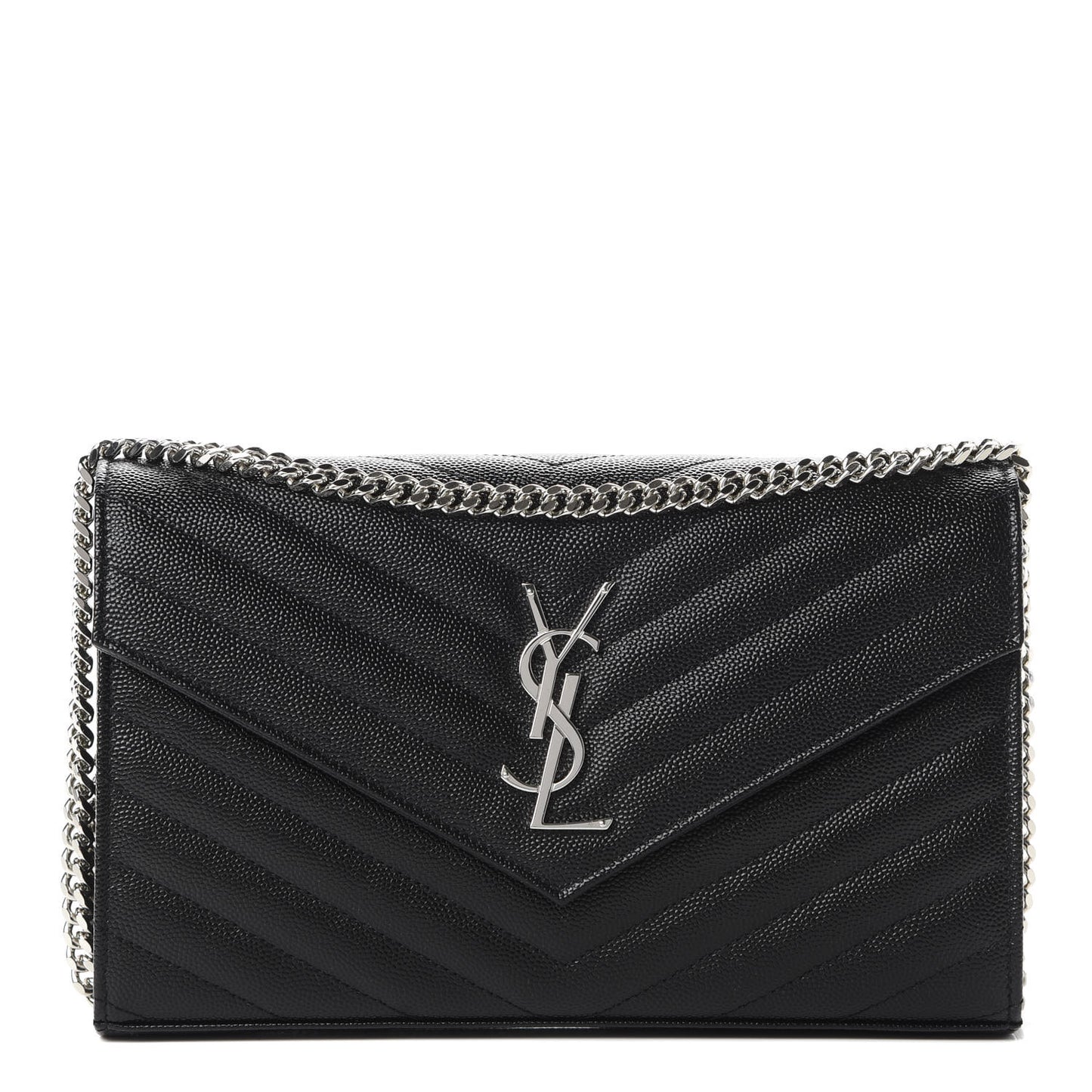 Grain De Poudre Matelasse Chevron Monogram Chain Wallet Black
