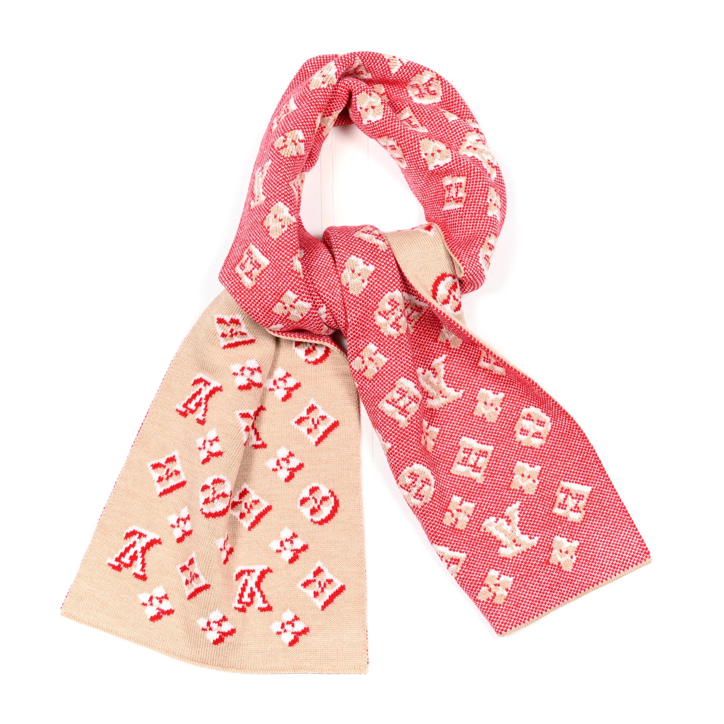 Wool 3D Monogram Scarf Beige