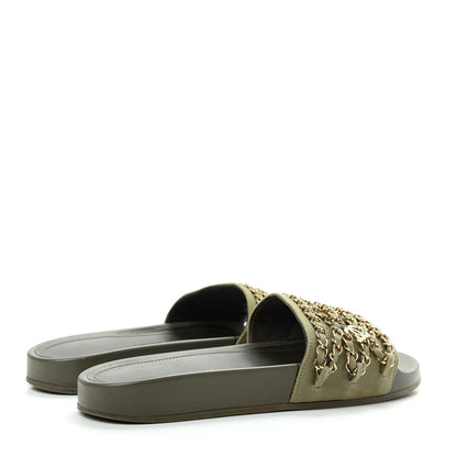 Chanel Canvas Chain Flat Sandals 38 Khaki 4 of 10