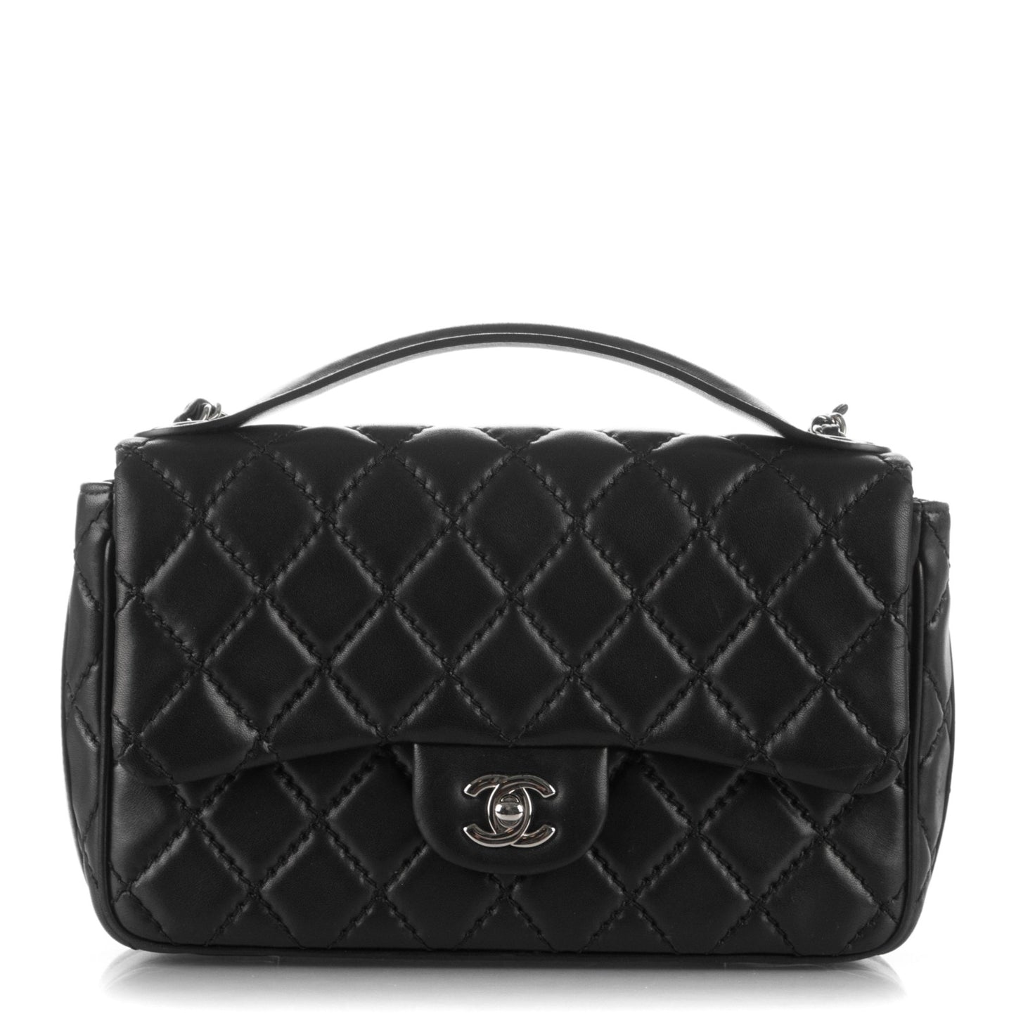 Lambskin Quilted Medium Easy Carry Flap Black