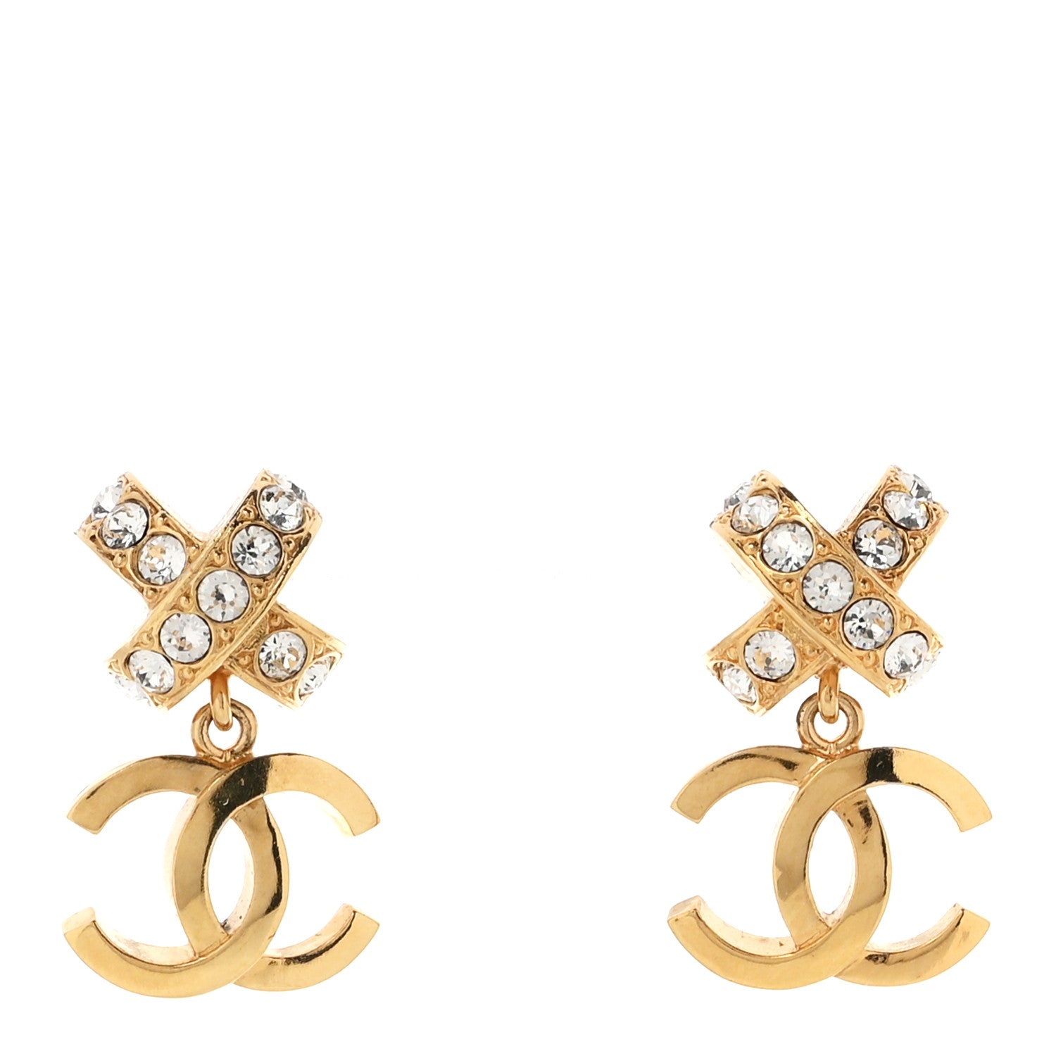 Chanel Crystal CC X Drop Earrings Gold 1 of 4