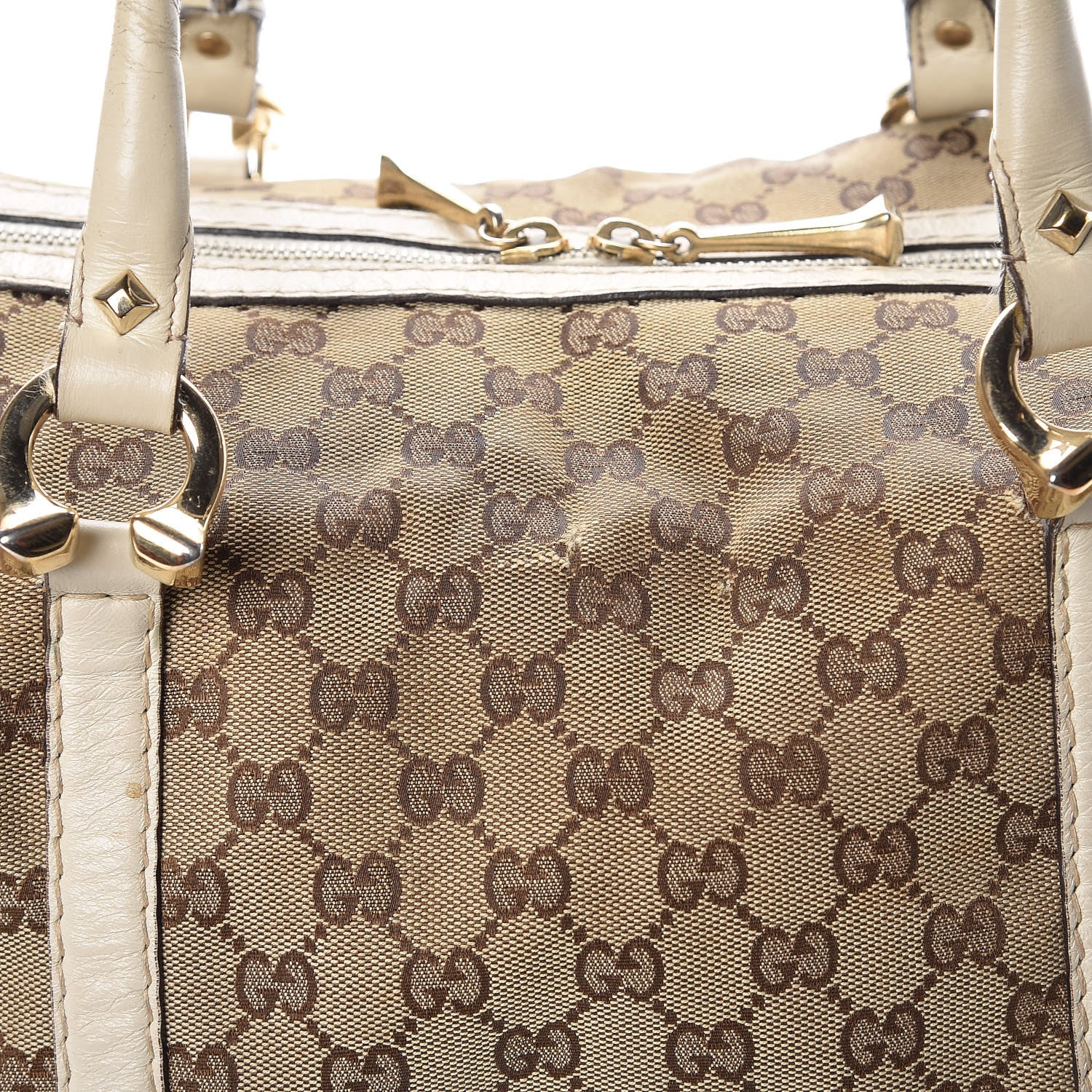 Gucci Monogram Horsebit Nail Medium Boston White 15 of 19