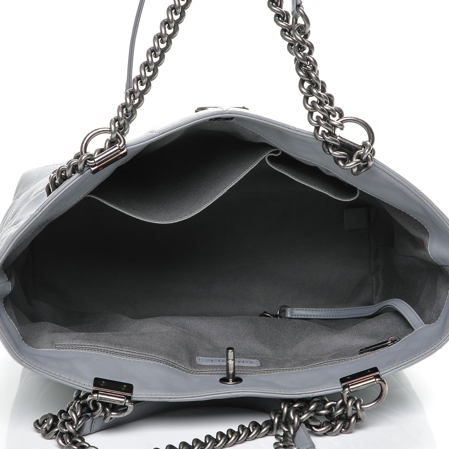 Chanel Calfskin Quilted Large Shopping In Chains Tote Light Grey 5 of 7