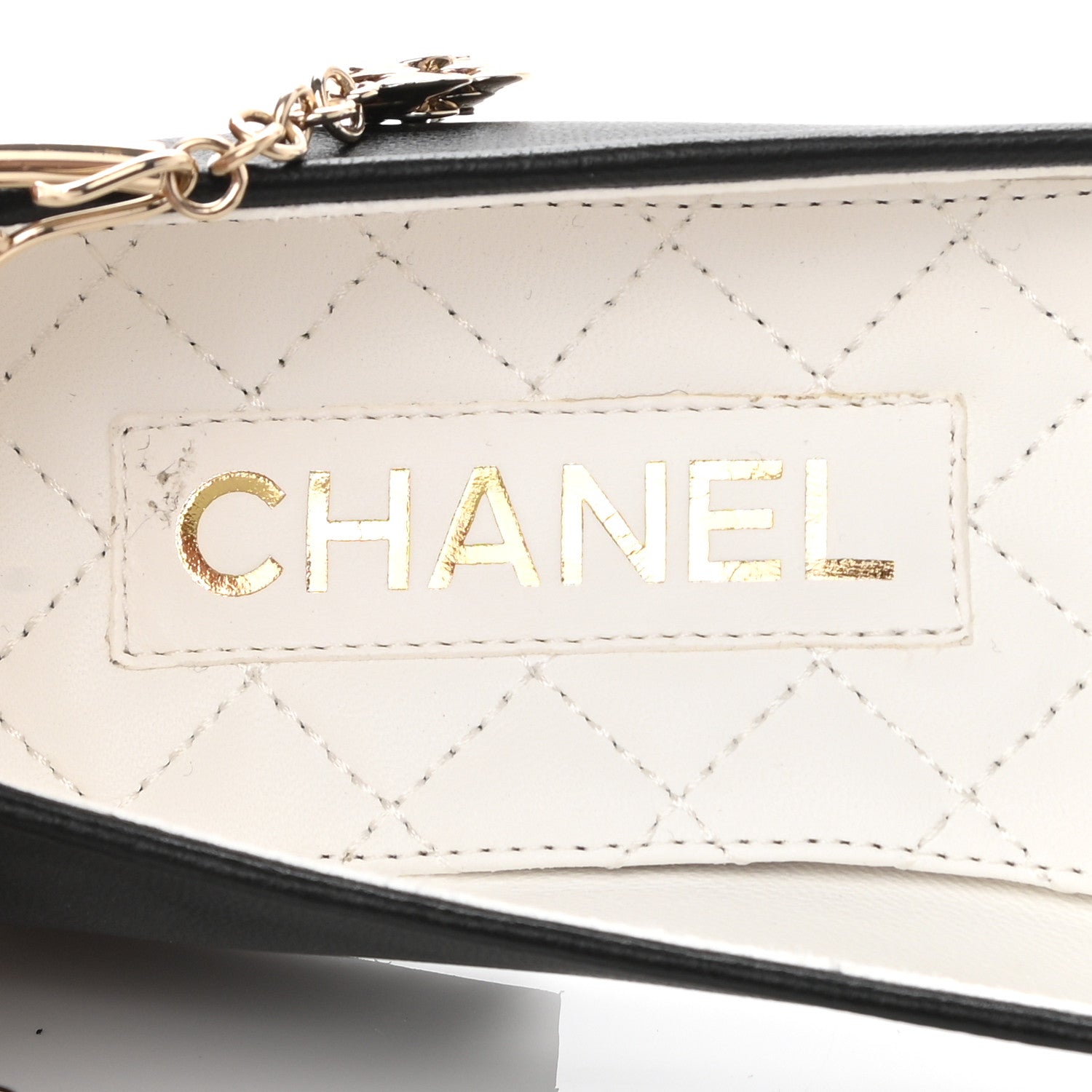 Chanel Lambskin Patent Calfskin Cap Toe Ankle Chain Ballerina Flats 36 Black 6 of 8
