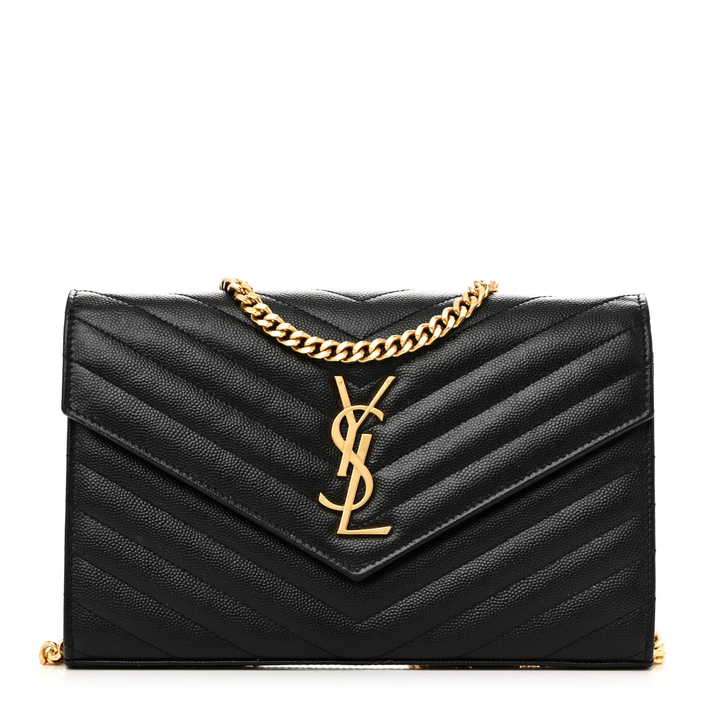 Grain De Poudre Matelasse Chevron Monogram Chain Wallet Black