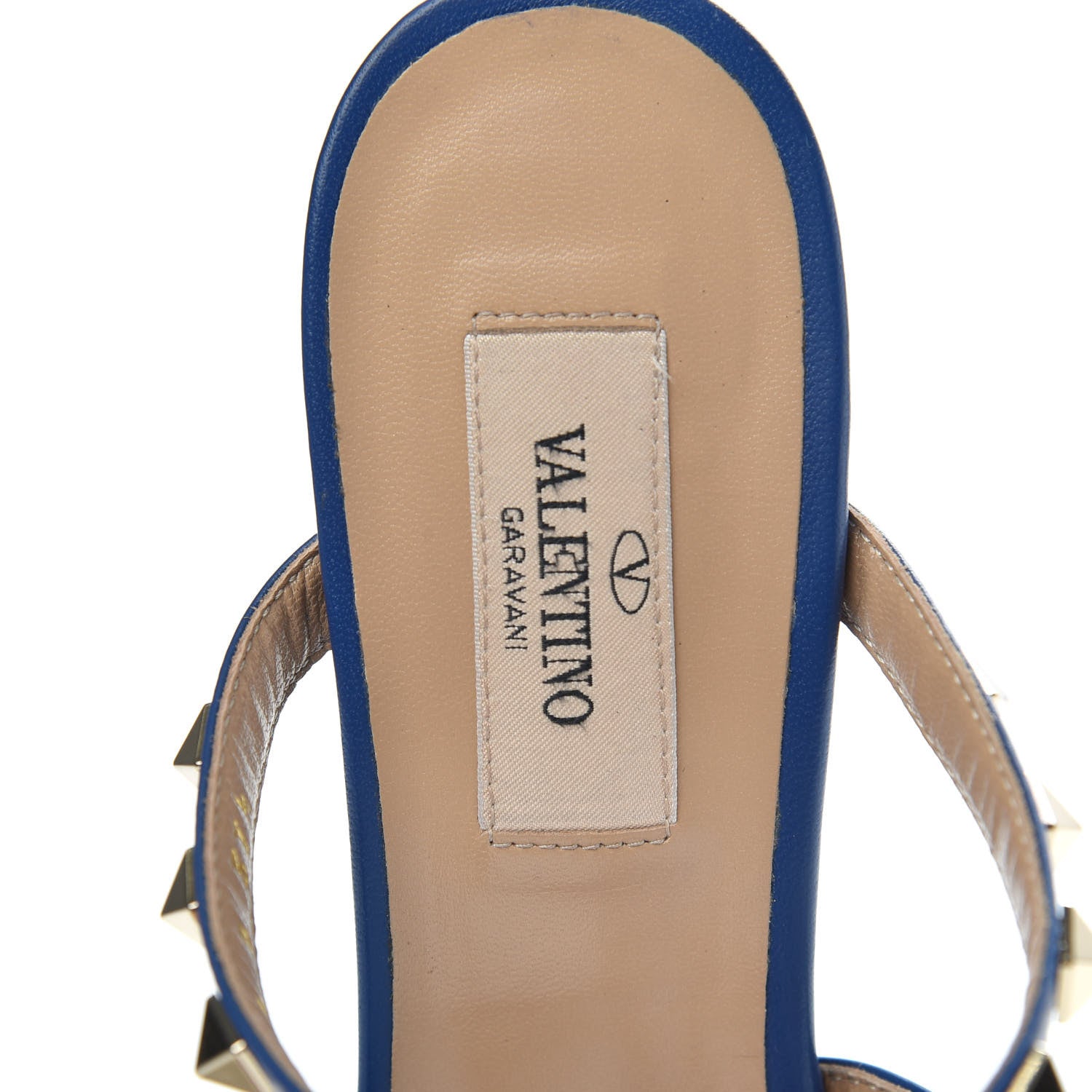 Valentino Garavani Calfskin Rockstud 60mm Caged Slide Sandals 37.5 Blu Delft 7 of 9