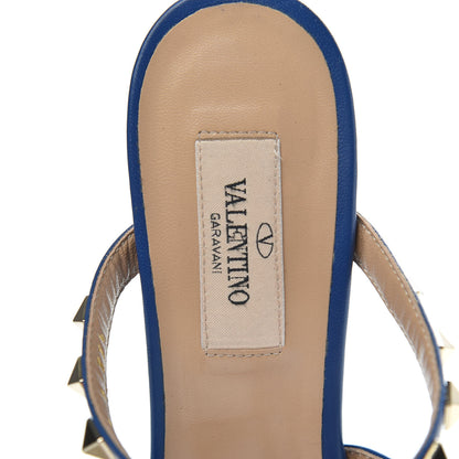Valentino Garavani Calfskin Rockstud 60mm Caged Slide Sandals 37.5 Blu Delft 7 of 9