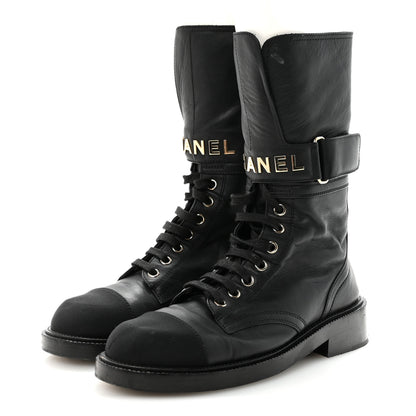 Chanel Shiny Calfskin Lace Up Combat Boots 37 Black 7 of 16