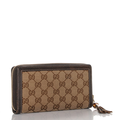 Gucci Monogram Calfskin Bamboo Tassel Zip Around Wallet Beige Ebony Chocolate 3 of 6