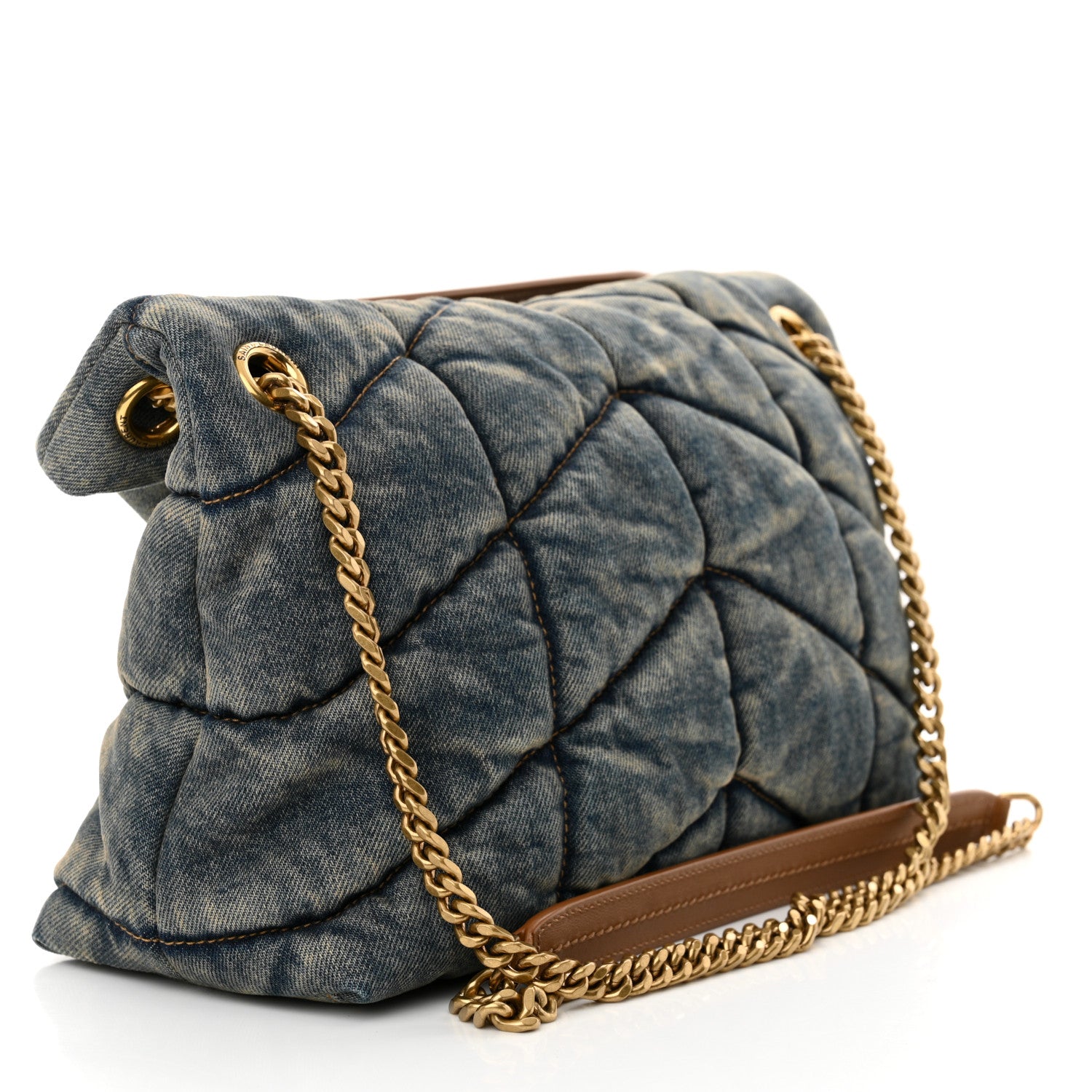 Saint Laurent Denim Quilted Small Loulou Puffer Monogram Chain Satchel Blue Cinnamon 3 of 11