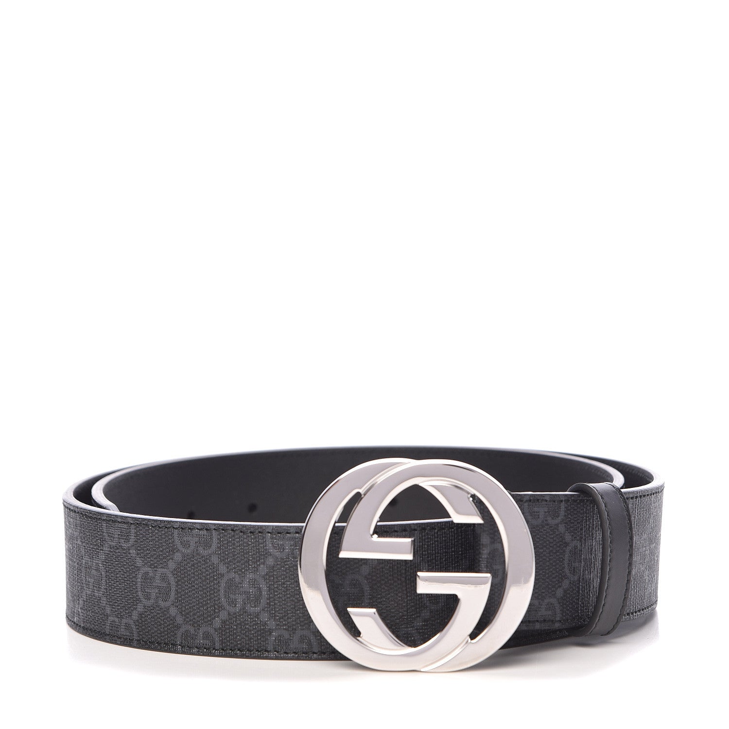 Gucci GG Supreme Monogram Selleria Calfskin Interlocking G 40mm Belt 90 36 Black Grey 1 of 7