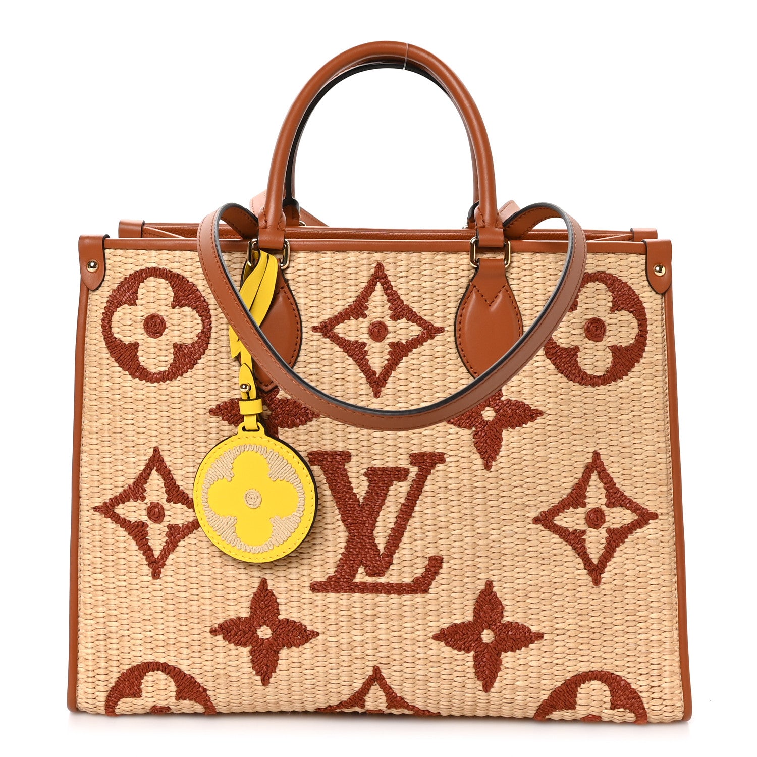 Louis Vuitton Raffia Calfskin Monogram Giant Onthego MM Tan 1 of 9
