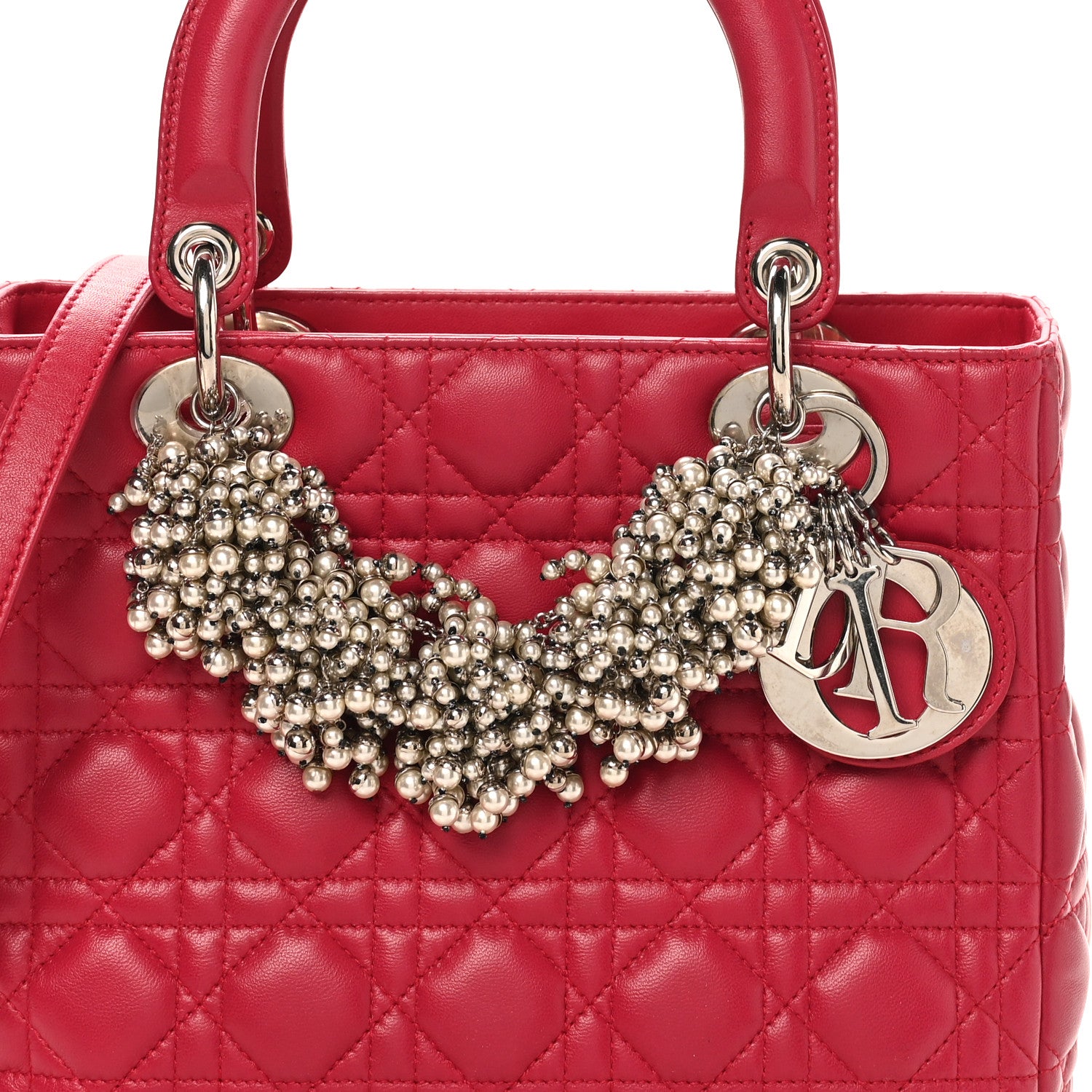 Christian Dior Lambskin Cannage Medium Pearl Lady Dior Dark Pink 8 of 11