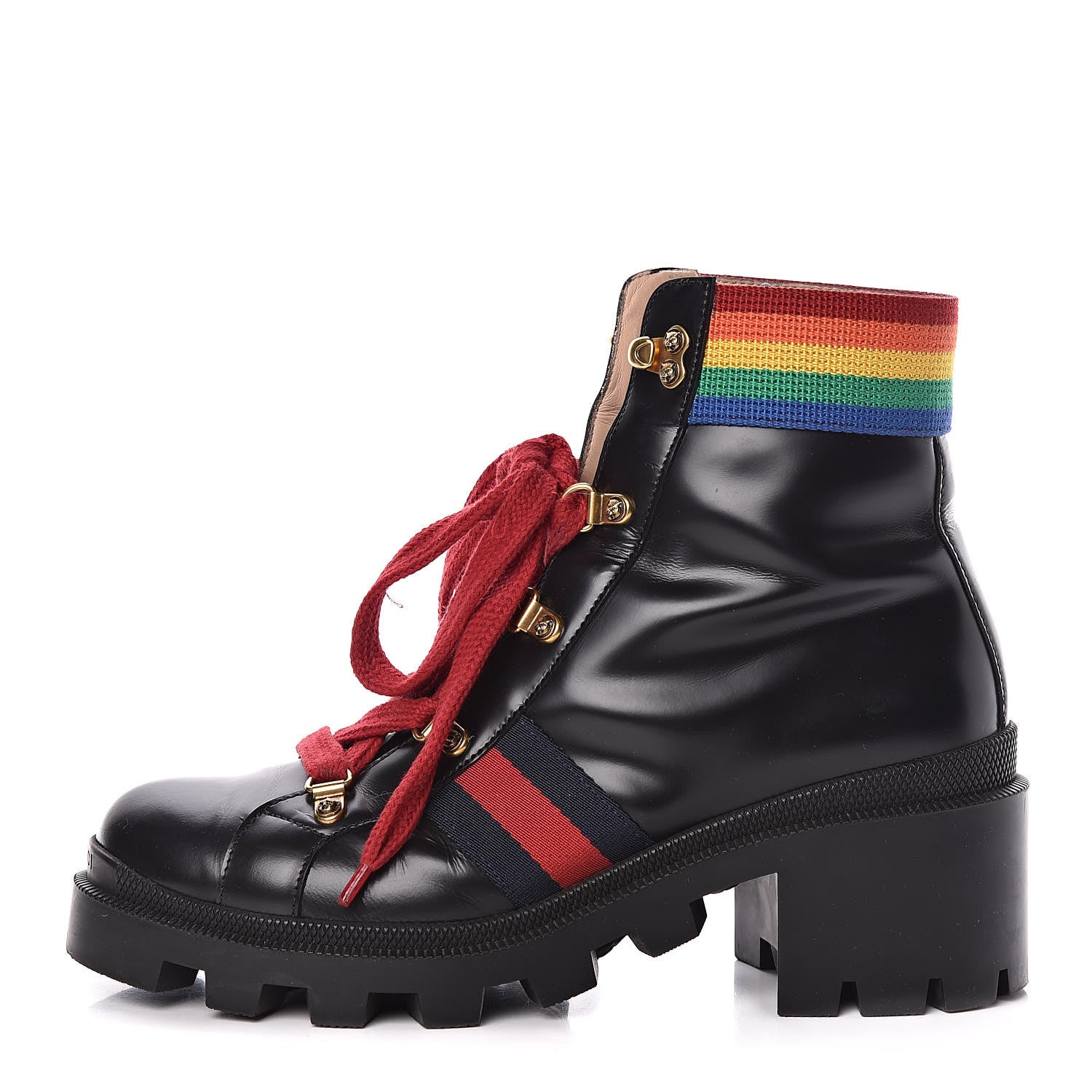 Gucci Calfskin Rainbow Trip Lace Up Combat Boots 39.5 Black 1 of 14