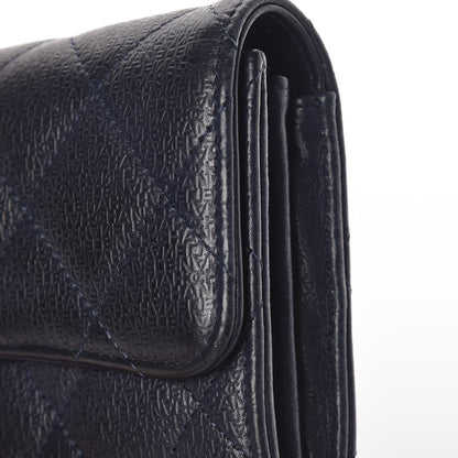 Chanel Letter Calfskin Embossed Quilted Large Gusset Flap Wallet Navy 10 of 15