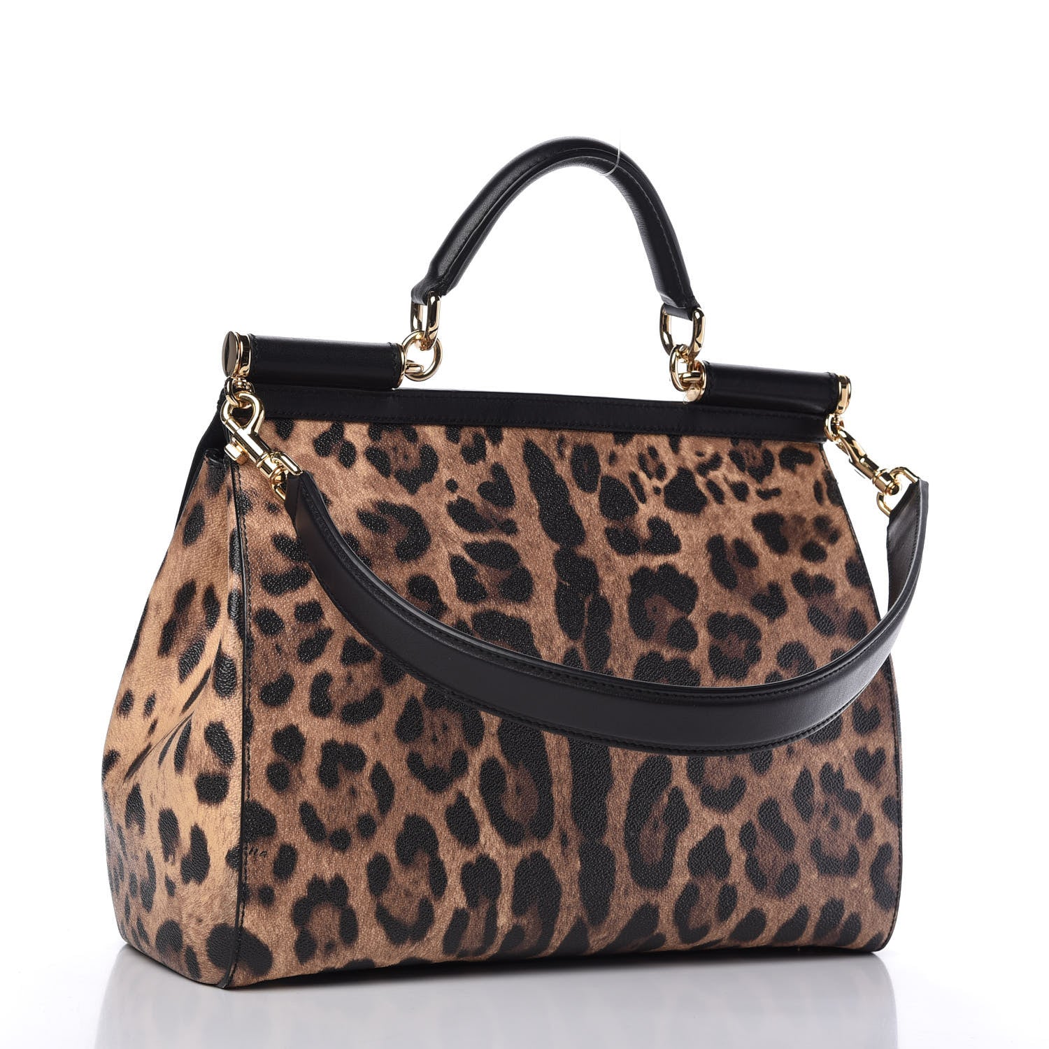 Dolce & Gabbana Dauphine Leopard Print Large Miss Sicily Satchel Black 3 of 9