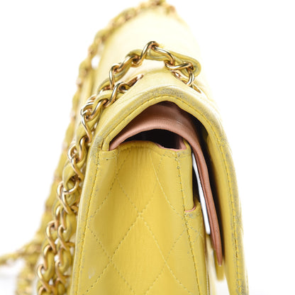 Chanel Lambskin Quilted Medium Double Flap Yellow 15 of 24