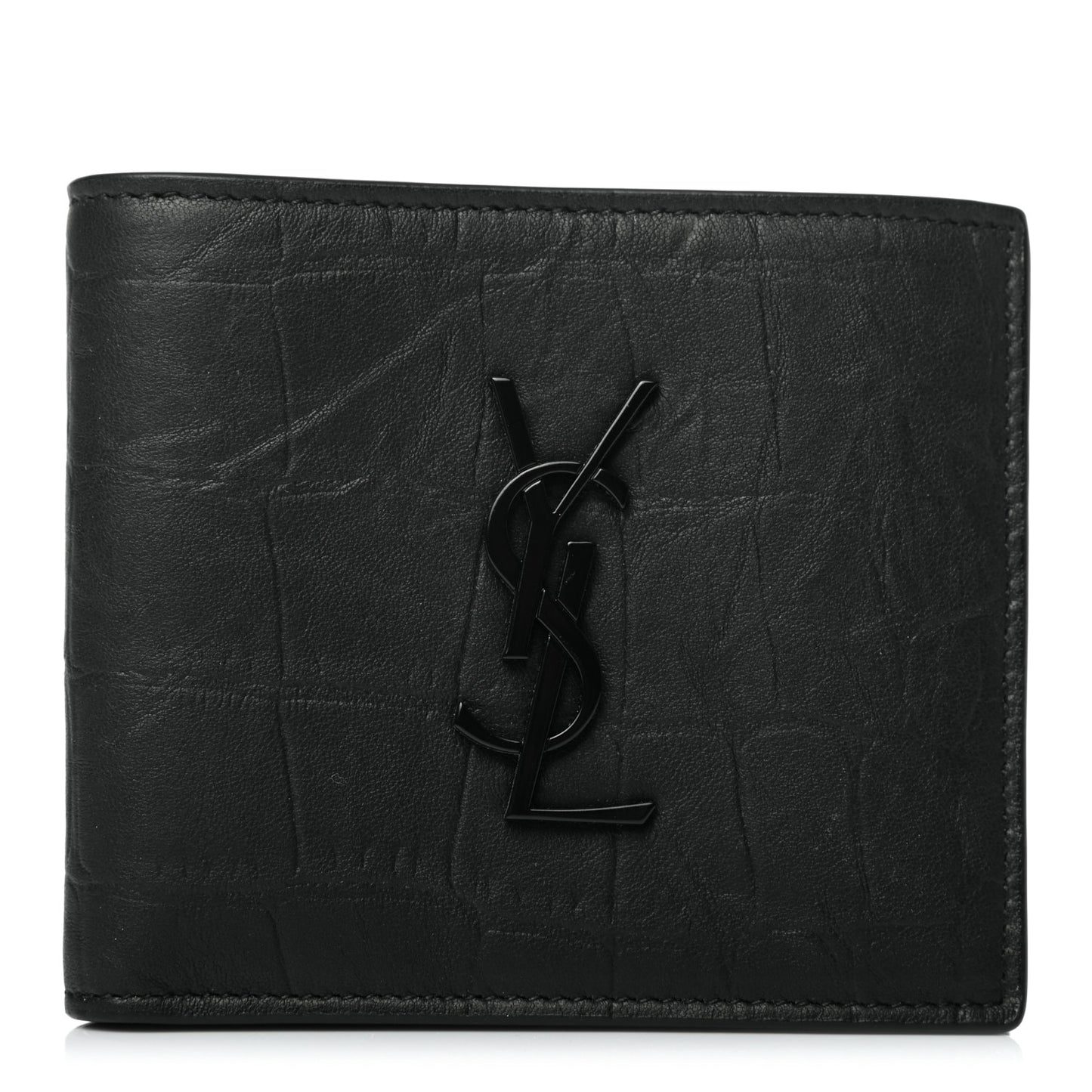 Calfskin Crocodile Embossed Monogram Bifold Wallet Black
