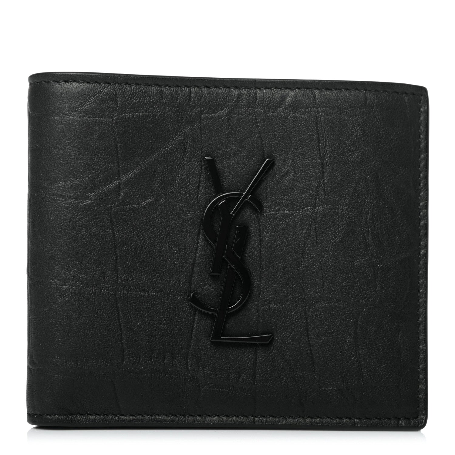 Saint Laurent Calfskin Crocodile Embossed Monogram Bifold Wallet Black 1 of 7
