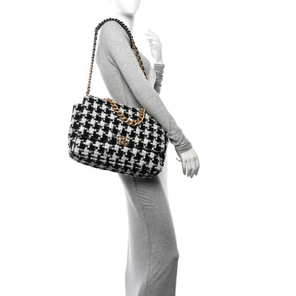 Chanel Tweed Quilted Maxi Chanel 19 Flap Black Ecru White 2 of 10