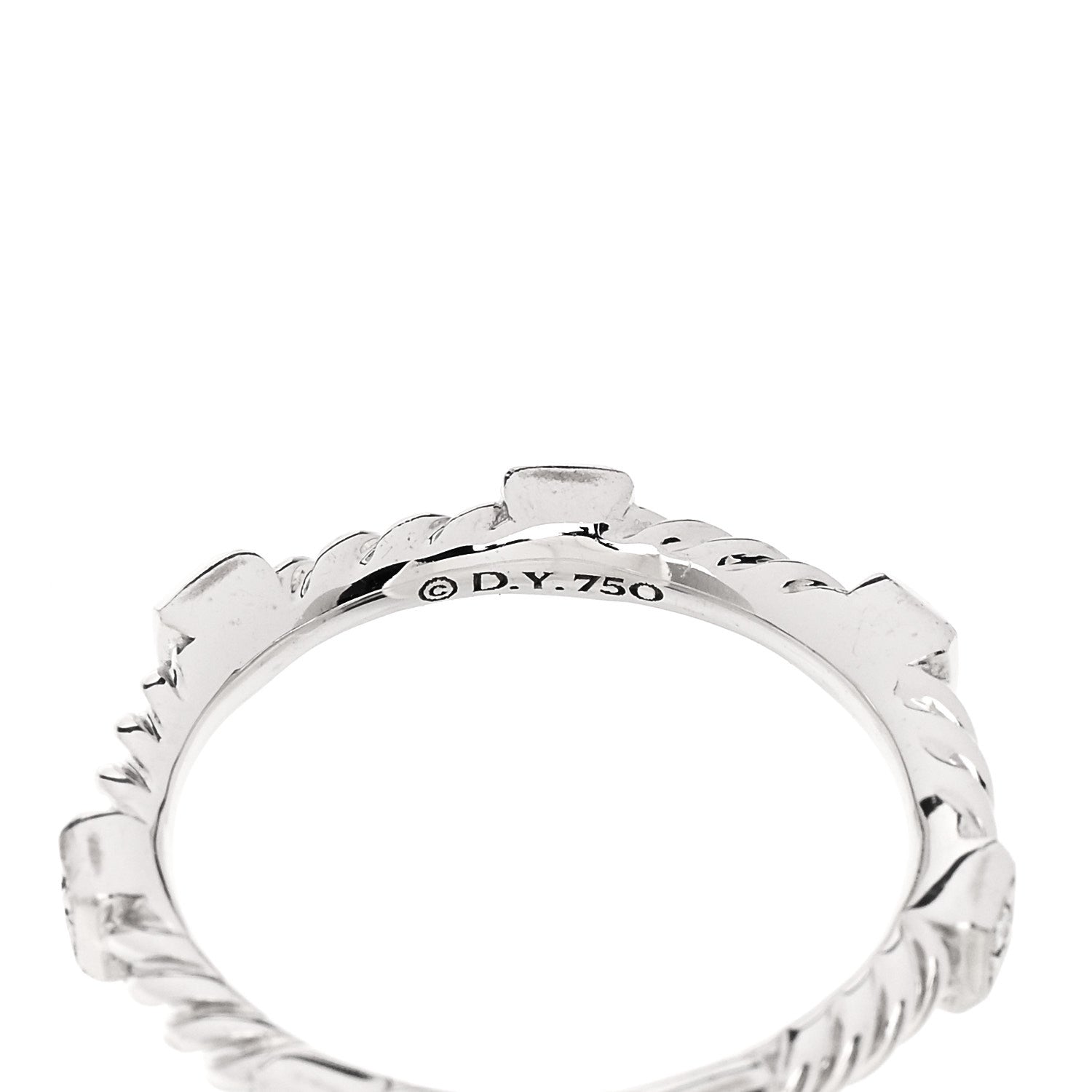 David Yurman 18K White Gold Diamond 2mm Cable Collectibles Stack Band Ring 50 5.25 4 of 6