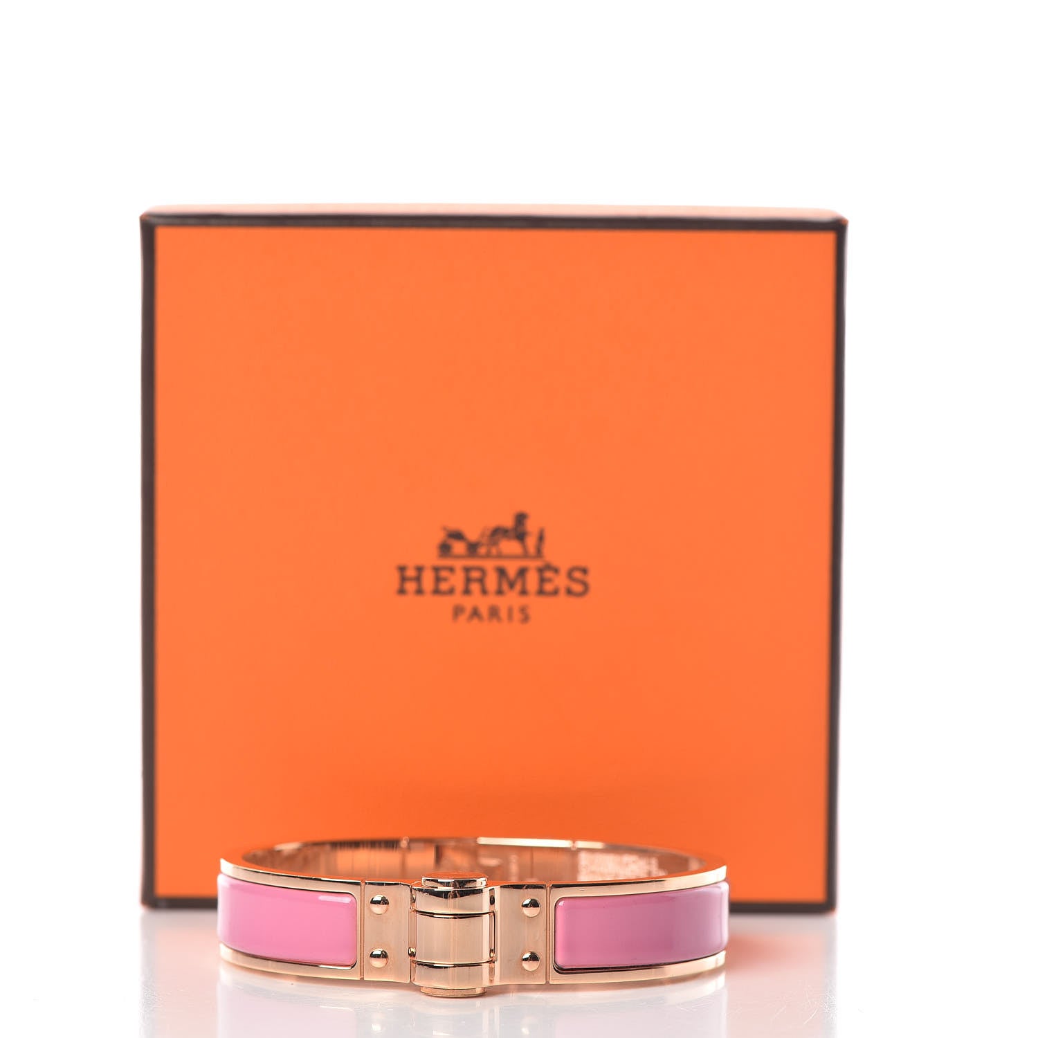 Hermes Enamel Charniere Uni Narrow Hinged Bracelet S Rose Flamingo 5 of 5