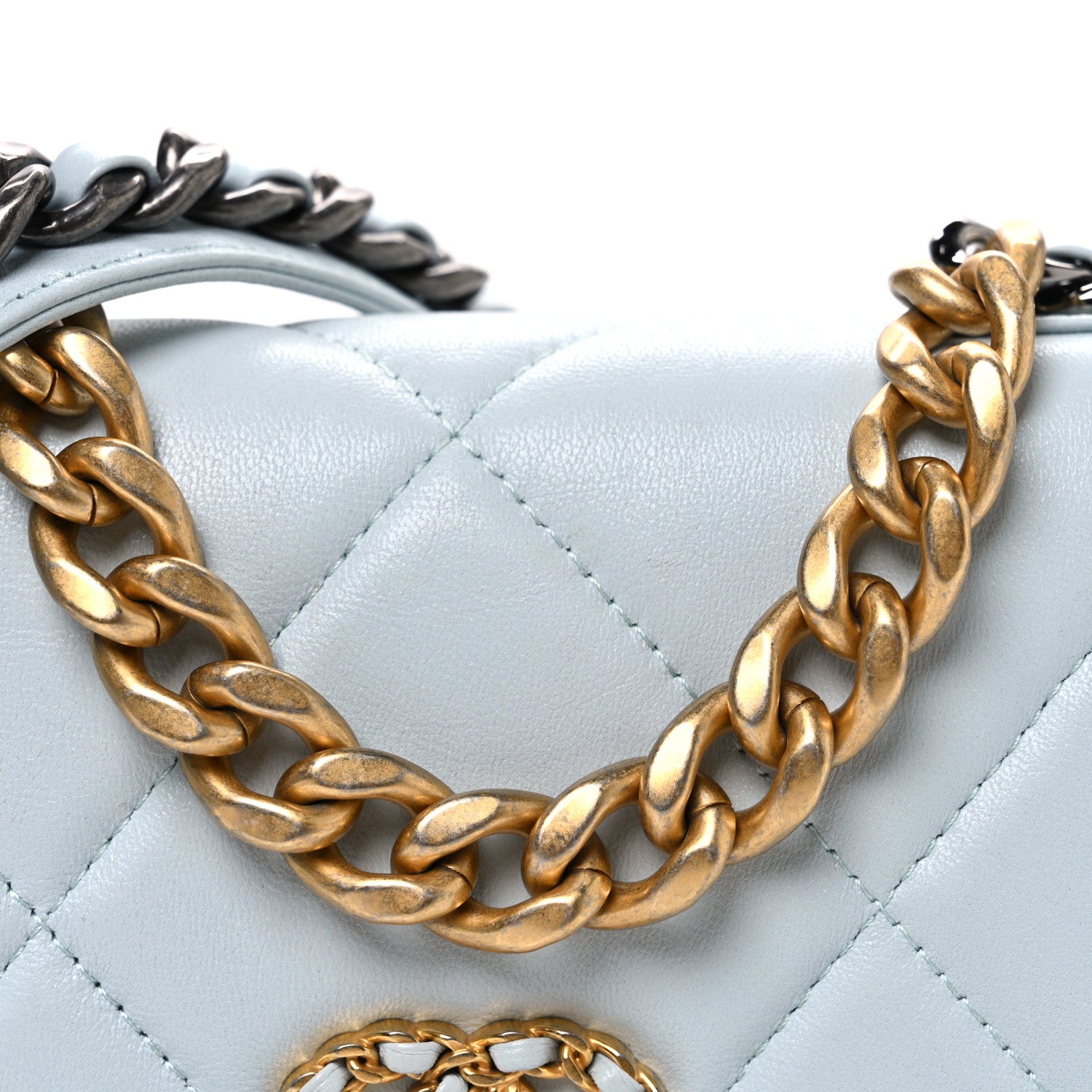 Chanel Lambskin Quilted Chanel 19 Wallet On Chain WOC Light Blue 9 of 11