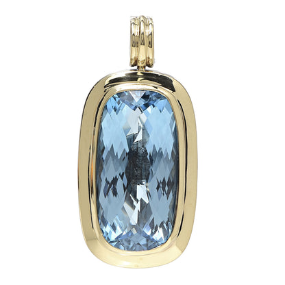 David Yurman Sterling Silver 18K Yellow Gold Blue Topaz Diamond 29mm Albion Enhancer Pendant 1 of 3