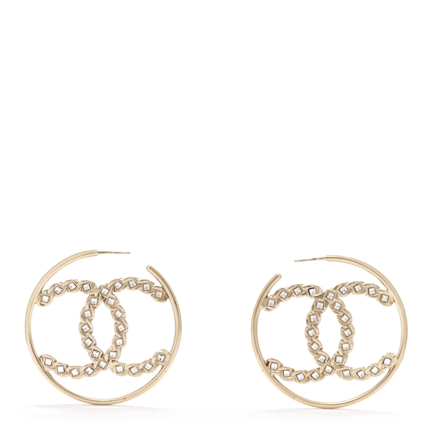 Chanel Crystal High Society CC Hoop Earrings Gold 1 of 4