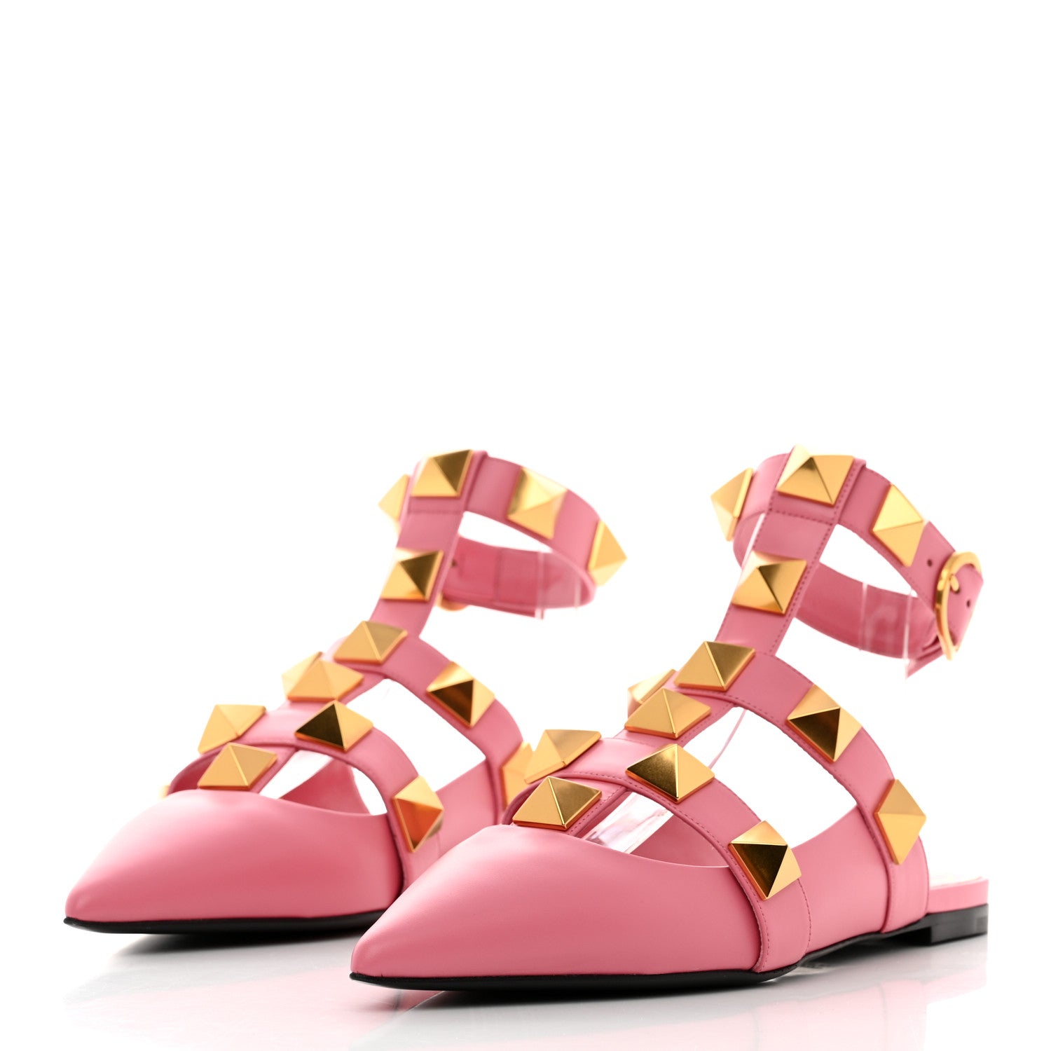 Valentino Garavani Calfskin Roman Stud Ankle Strap Flat Mules 38 Flamingo Pink 3 of 9