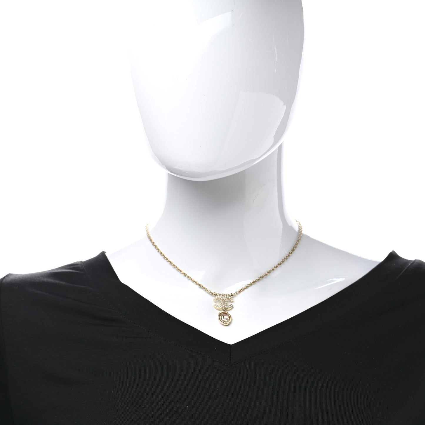 Crystal Pearl CC Necklace Pearly White Gold